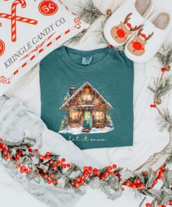 vintage christmas t shirt let it snow design with merry and bright theme for holiday celebrations and winter events oxuvn scaled