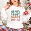 vintage christmas t shirt merry and bright design with christmas tree graphic for holiday celebrations and festive gatherings cmdqo scaled