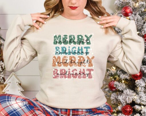 vintage christmas t shirt merry and bright design with christmas tree graphic for holiday celebrations and festive gatherings zh2vl scaled