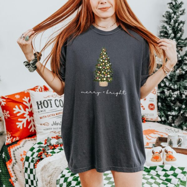 vintage christmas t shirt merry and bright design with christmas tree graphic for holiday celebrations and winter gatherings 745gi scaled