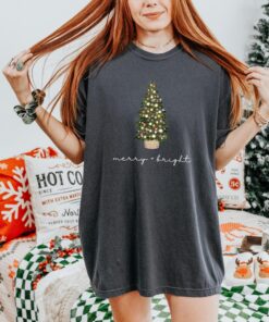 vintage christmas t shirt merry and bright design with christmas tree graphic for holiday celebrations and winter gatherings 745gi scaled