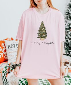 vintage christmas t shirt merry and bright design with christmas tree graphic for holiday celebrations and winter gatherings tfhwo scaled