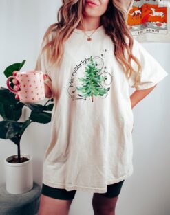 Vintage Christmas T Shirt Merry and Bright Retro Tee for Family Gatherings Comfort Colors Design