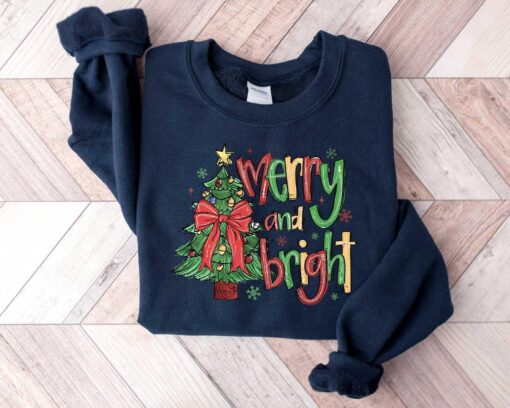 vintage christmas t shirt merry and bright trees design womens holiday tee for winter celebrations and festive outfits jpoj2