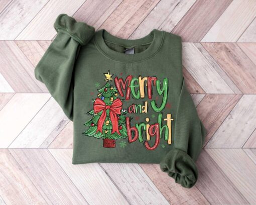 vintage christmas t shirt merry and bright trees design womens holiday tee for winter celebrations and festive outfits wlzyw