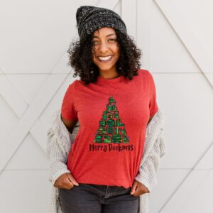 vintage christmas t shirt merry bookmas tee for book lovers featuring librarian design ideal for holiday parties and festive gatherings hxvto