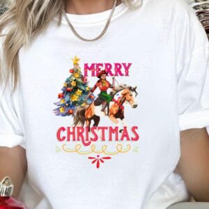 vintage christmas t shirt merry christmas cowgirl graphic tee retro western design for cowboy christmas celebrations yjpfa