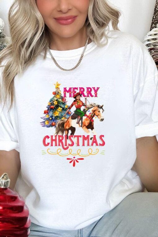 vintage christmas t shirt merry christmas cowgirl graphic tee retro western design for cowboy christmas celebrations yjpfa