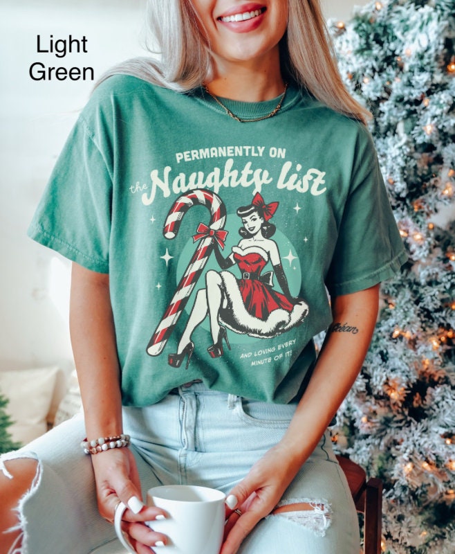 vintage christmas t shirt naughty list design funny retro holiday top oversized comfort colors tee for trendy xmas celebrations
