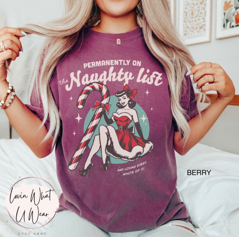 vintage christmas t shirt naughty list design funny retro holiday top oversized comfort colors tee for trendy xmas celebrations pwdmv