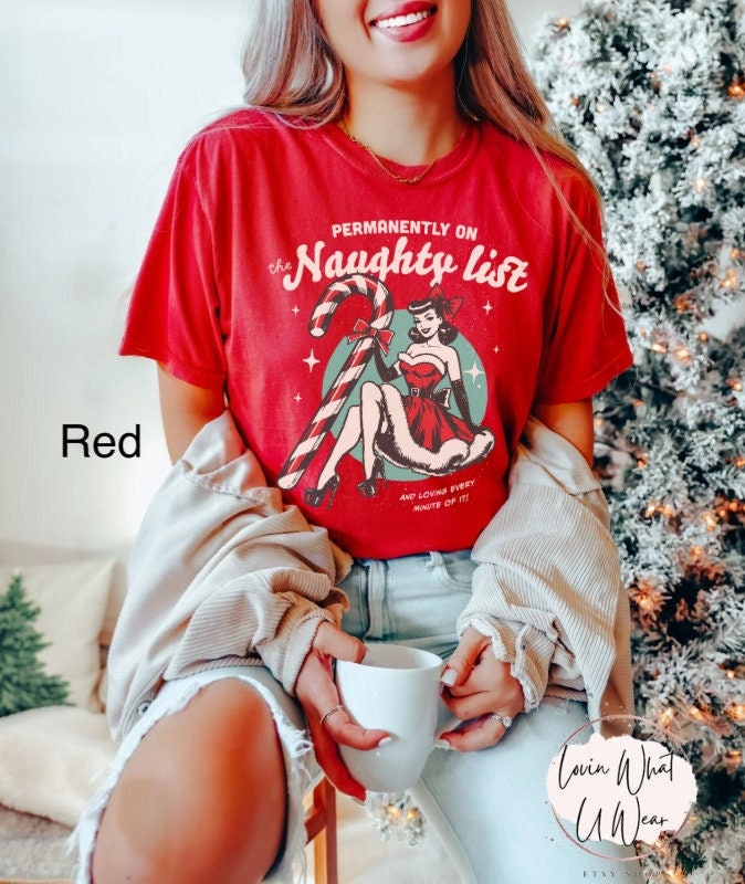 vintage christmas t shirt naughty list design funny retro holiday top oversized comfort colors tee for trendy xmas celebrations