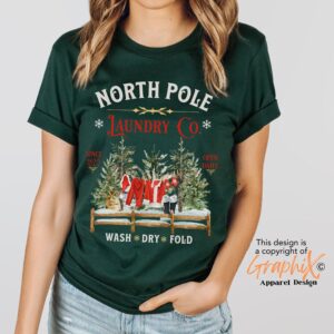 vintage christmas t shirt north pole laundry design with retro santa graphic for unique holiday style bqjwh scaled