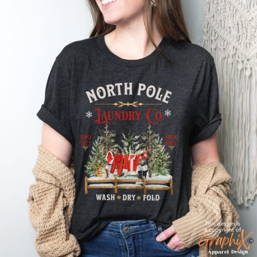 vintage christmas t shirt north pole laundry design with retro santa graphic for unique holiday style uy0xx scaled