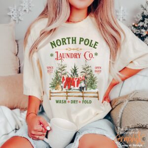 vintage christmas t shirt north pole laundry design with retro santa graphic for unique holiday style x7mcd