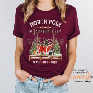 vintage christmas t shirt north pole laundry design with retro santa graphic for unique holiday style zqrrz scaled