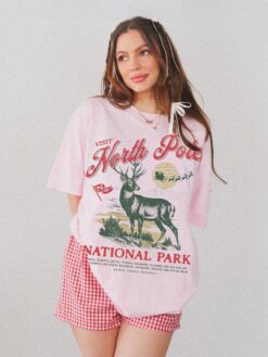Vintage Christmas T Shirt North Pole National Park Tee Unisex Comfort Colors with Retro Santa Claus and Festive Reindeer Design