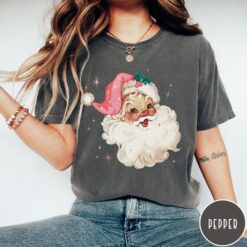 Vintage Christmas T Shirt Pink Santa Retro Design Womens Holiday Tee Comfort Colors Style Trendy and Unique for Festive Celebrations
