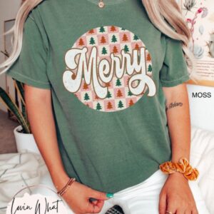 vintage christmas t shirt retro checkered design oversized holiday tee featuring merry christmas tree for family gatherings jhmdg