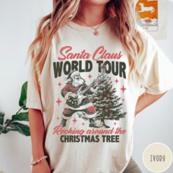 Vintage Christmas T-Shirt Santa Claus World Tour Retro Design Comfort Colors Tee Fun Holiday Graphic Shirt
