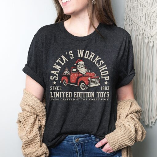vintage christmas t shirt santas workshop retro design holiday apparel for women dbrlx scaled