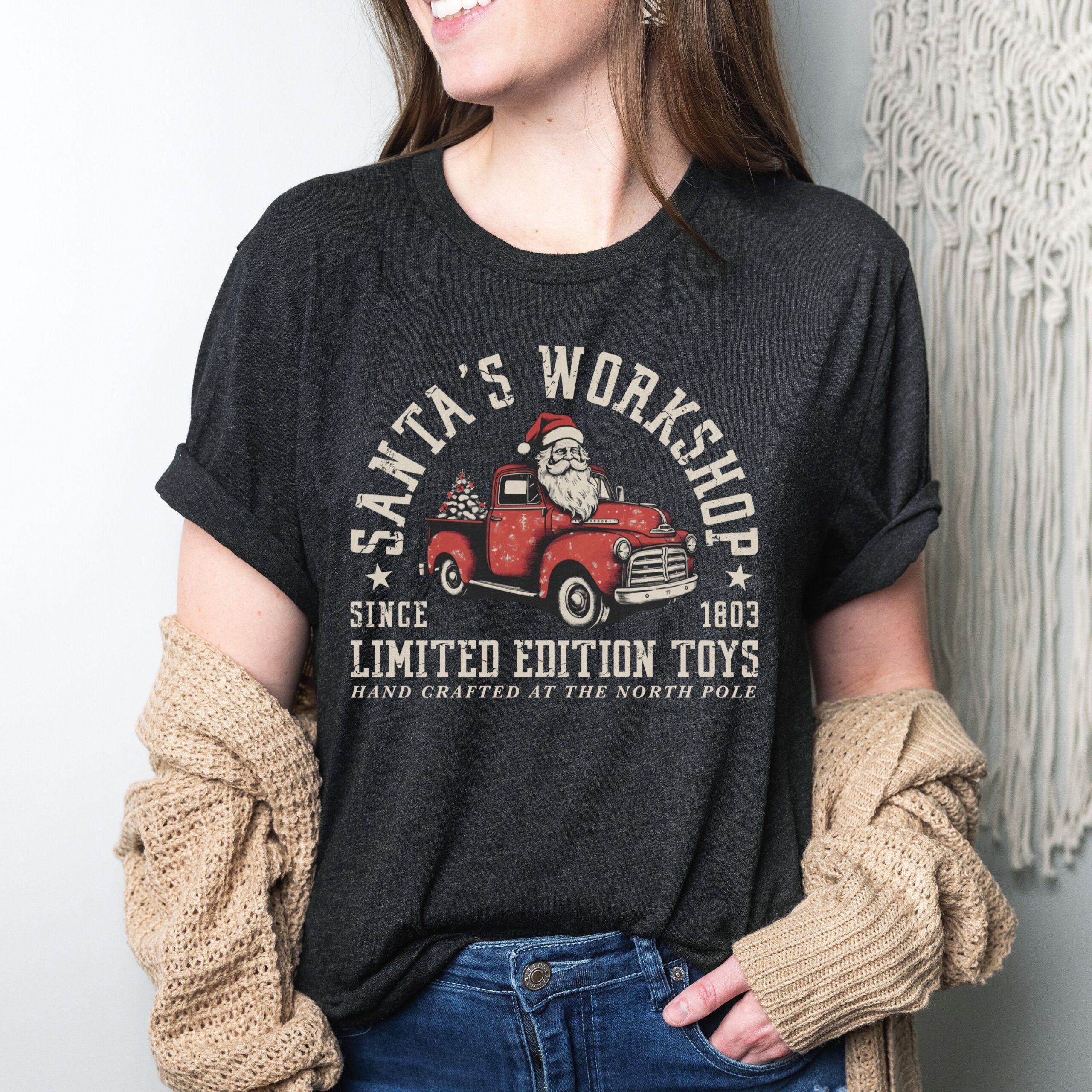 Vintage Christmas T Shirt Santas Workshop Retro Design Holiday Apparel for Women 4 vintage christmas t shirt santas workshop retro design holiday apparel for women dbrlx scaled