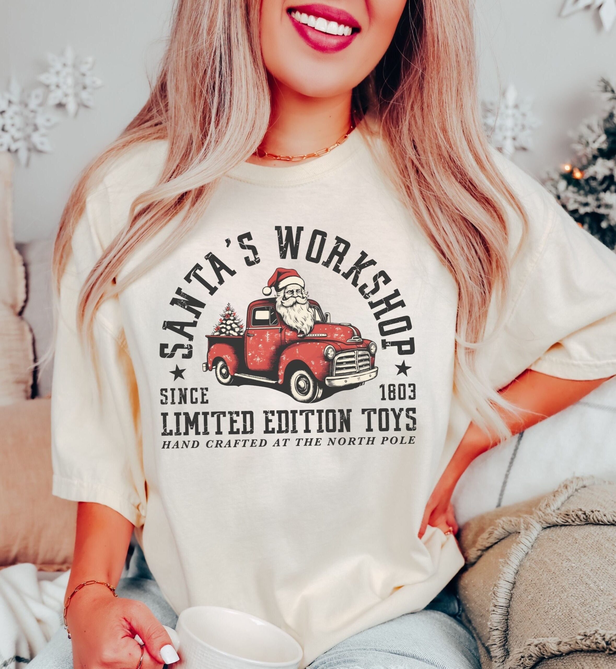 Vintage Christmas T Shirt Santas Workshop Retro Design Holiday Apparel for Women 3 vintage christmas t shirt santas workshop retro design holiday apparel for women ui43l scaled