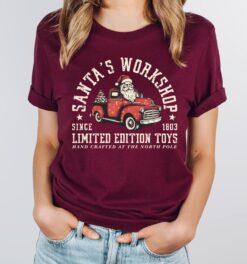 vintage christmas t shirt santas workshop retro design holiday apparel for women wssjq