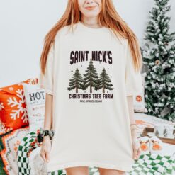 Vintage Christmas T Shirt St. Nicks Tree Farm Design Soft Comfortable Tee for Holiday Celebrations and Winter Outfits
