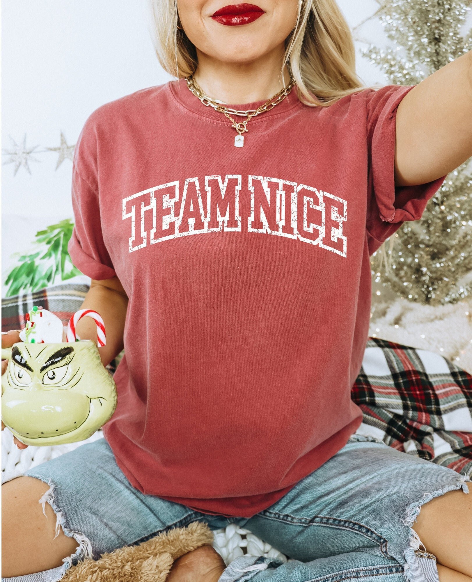 vintage christmas t shirt team nice design comfort colors funny group tee for women retro xmas party apparel blofu