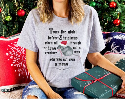 vintage christmas t shirt the night before christmas with santa mouse design and poem for unique holiday apparel byom0