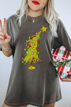 Vintage Christmas T Shirt with Boho Tree Design  Comfort Colors Tee for Women  Fun Holiday Apparel