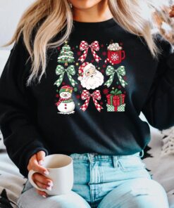 vintage christmas t shirt with cute bow design and santa graphic for holiday family gatherings and festive celebrations yhg1z scaled