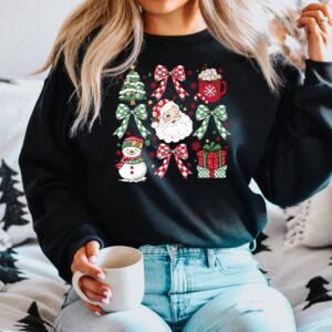 vintage christmas t shirt with cute bow design and santa graphic for holiday family gatherings and festive celebrations yhg1z scaled