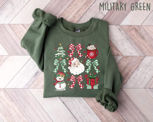 vintage christmas t shirt with cute bow design and santa graphic for holiday family gatherings and festive celebrations