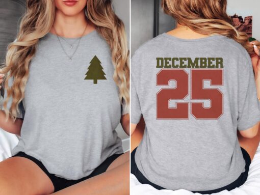 vintage christmas t shirt with front and back design featuring a varsity style christmas tree for december winter celebrations k5ceo scaled