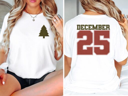 vintage christmas t shirt with front and back design featuring a varsity style christmas tree for december winter celebrations z72eu scaled