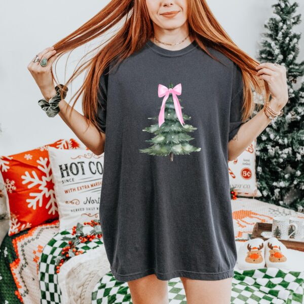 vintage christmas t shirt with pink bow design and christmas tree graphic for a fun holiday look vjyck scaled