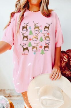 Vintage Christmas T Shirt with Reindeer Design for Women  Retro Holiday Tee Featuring Fun Deer Graphic