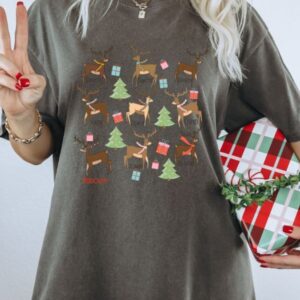 vintage christmas t shirt with reindeer design for women retro holiday tee featuring fun deer graphic rramr