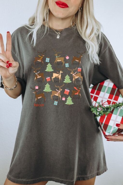 vintage christmas t shirt with reindeer design for women retro holiday tee featuring fun deer graphic rramr