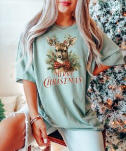vintage christmas t shirt with reindeer design in comfort colors for a retro holiday look ir1iv