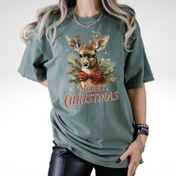 vintage christmas t shirt with reindeer design in comfort colors for a retro holiday look x1its