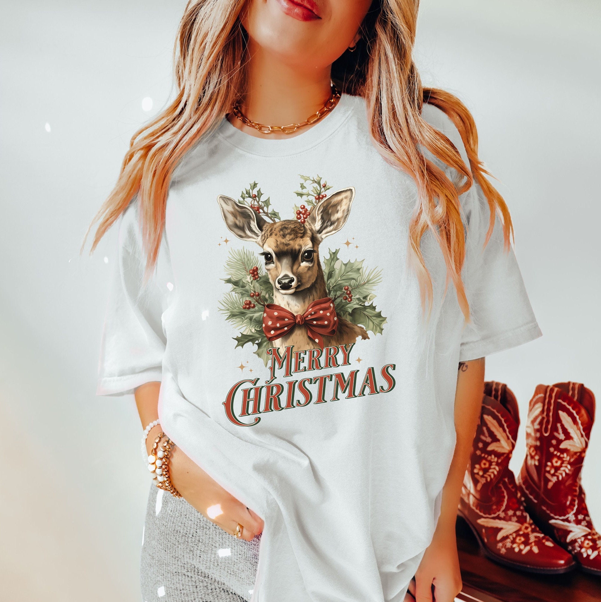 vintage christmas t shirt with reindeer design in comfort colors for a retro holiday look zv5fj
