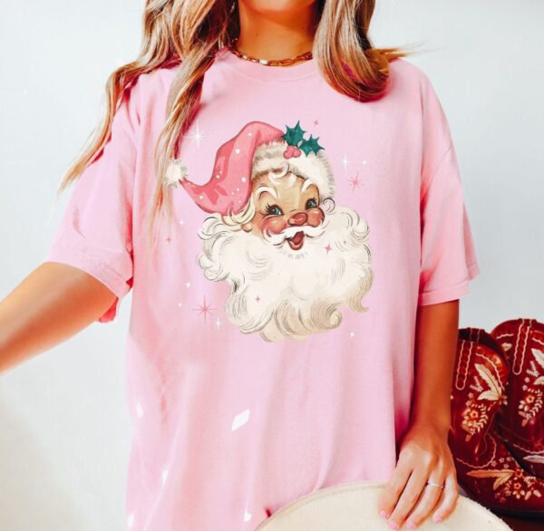 vintage christmas t shirt with retro pink santa design for women funny holiday tee in soft fabric for festive celebrations 2nmt6