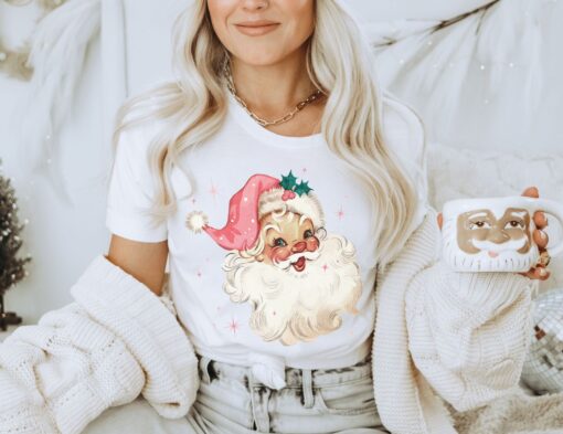 vintage christmas t shirt with retro pink santa design for women funny holiday tee in soft fabric for festive celebrations 8ozfp scaled