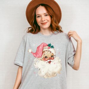 vintage christmas t shirt with retro pink santa design for women funny holiday tee in soft fabric for festive celebrations go3mj