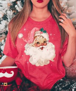 vintage christmas t shirt with retro pink santa design for women funny holiday tee in soft fabric for festive celebrations l7xeg scaled