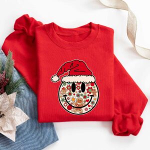 vintage christmas t shirt with smiley face design for positive vibes and fun holiday style azwoi