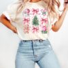 vintage christmas t shirt womens pink coquette bows shirt aesthetic holiday tee trendy santa design comfort colors style oshma