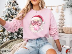 Vintage Christmas T-Shirts for Women Pink Santa Retro Design Holiday Crewneck Sweatshirts Matching Family Sweaters Group Party Apparel